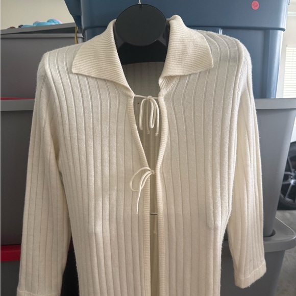 Cream Ribbed Knit Cardigan mp29 - Picture 3 of 4